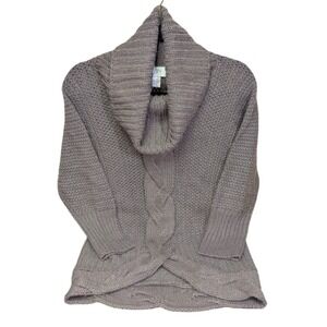 LOFT Small Taupe Alpaca Wool Cable Knit Cowl Neck Chunky Tunic Sweater Chic Cozy